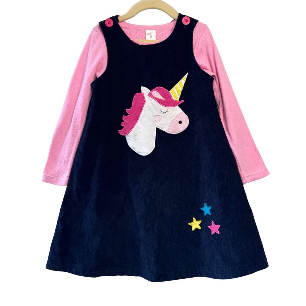 KORANGO Australia Unicorn Corduroy Pinafore Dress Set Girls 6 Pink Pointelle Top